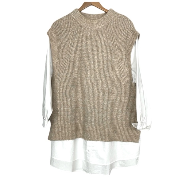 River Island Sweaters - River Island beige knitted hybrid jumper Sweater Vest Oversized Coastal Preppy